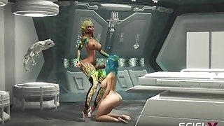 Futa Alien Plays With A Youthful Buxom Sexy Bombshell In The Sci-fi Lab